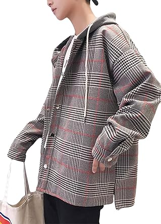 Amazon Debangni メンズ ロングコート 長袖 フード付き 秋 ギンガム