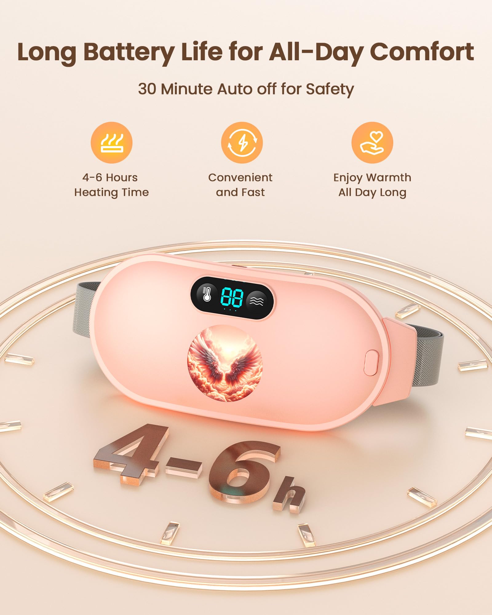 Heating Pad for Period Cramps, Fast Heating with 6 Heat Levels and 6 Massage Modes, Portable Menstrual Heating Pad, Belly Period Massager for Women and Girls, Pink