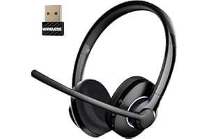 Masajoy Wireless Headset with Mic for Work, Bluetooth V5.3 Headset with Noise Cancelling Microphone for Teams/Zoom, Wireless Computer Headset for Noisy Office/Work from Home（Black）