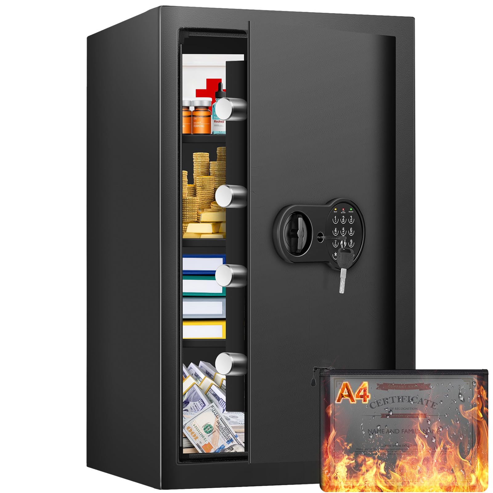 Photo 1 of 27.56'' Tall Fireproof Safe Box, 6 CUFT Home Safe with Fireproof Waterproof Bag & Digital Keypad, Large Safes with Removable Shelves, Safes for Documents, Jewelry, Valuables, 13.2''W×11.81''D×27.56''H