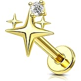 COCHARM 14K Gold Plated Cartilage Earrings Stud 925 Sterling Silver Helix Tragus Lobe Earrings Internally Thread Flat Back Piercing Jewelry Surgical Steel