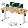 FLEXISPOT EN2 Whole-Piece Standing Desk with Clamp Power Strip, 60 x 24 Electric Stand Up Height Adjustable Desk with Cable Management (White Frame + 60" Maple Top, 2 Packages)