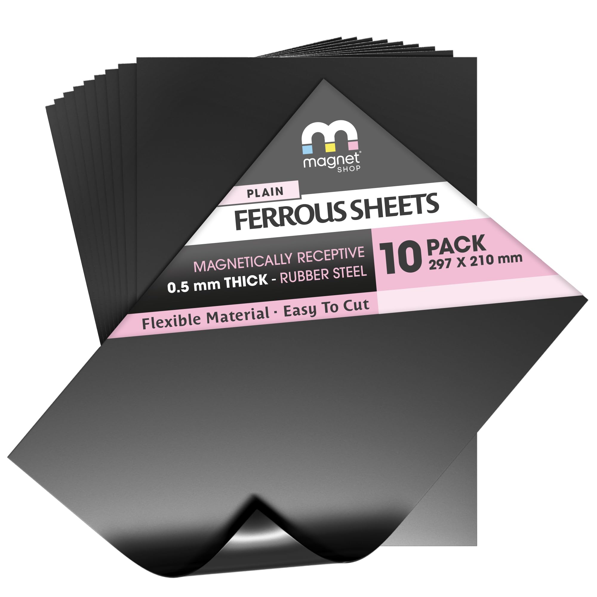 A4 Plain 0.5mm Rubber Steel Ferrous Sheet (10 Sheets of Magnetically Receptive Surface) by The Magnet Shop® (10)