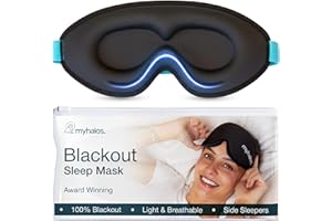MyHalos® Sleep Mask – 3D Blackout Eye Mask for Women & Men, Side Sleepers, Zero Pressure Memory Foam Eyelash Friendly, Breathable, Sleep Aid for Travel, Shift Work, Light Sensitivity Relief
