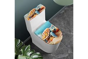 ZUXONGSY Beach Turtle Toilet Lid Covers for Bathroom Toilet Lid Cover and Toilet Tank Cover Polyester Fabric Toilet Cover Set Stretch Washable Tank Protector Cover for Home School Hotel