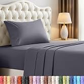 Twin Sheets Set, 3 Pieces 16" Deep Pocket Hotel Luxury Bed Sheets, Grey | Extra Soft Bedsheet Set for Kids, Women &amp; Men, Comfy &amp; Breathable Cooling Sheets, Fitted Sheet, Flat Sheet, 1 Pillowcase