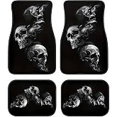 Universal Fit Car Floor Mats Set of 4Pcs, All-Weather Front Rear Car Carpet Mats, Non-Slip Car Floor Mat Car Accessories for Automotive Trucks SUV Sedans Vans (Horror Skull Design)