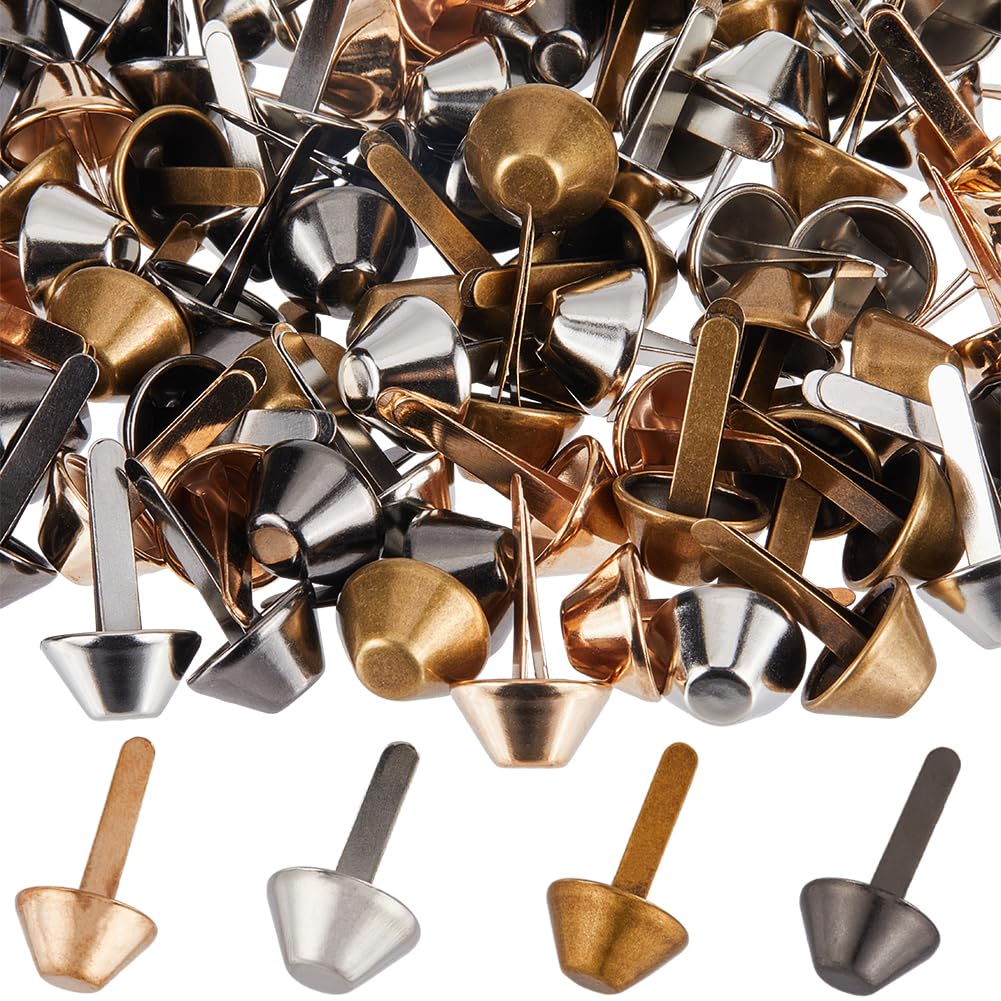 GORGECRAFT 1 Box 100Pcs 4 Colors Metal Cone Rivet Bottom Stud Metallic Mushroom Feet Flat Nailheads Brad Spike 1.2cm Leathercraft Rivets Purse Hardware for Making Purse Handbag DIY Crafts