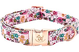 Elegant little tail Christmas Dog Collar, Pink Gingerbread Man Print Pet Collar Dog Durable Cute Dog Collars Winter Holiday Male or Female Pet Gift Adjustable Dog Collar for Small Puppy