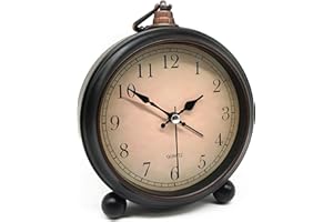 TOOTA Vintage Retro Analog Alarm Clock, 4 inch Super Silent Non Ticking Small Clock with Night Light, Battery Operated, Simply Design, for Living Room, Bedroom, Bedside, Desk, Gift Clock (Arabic)