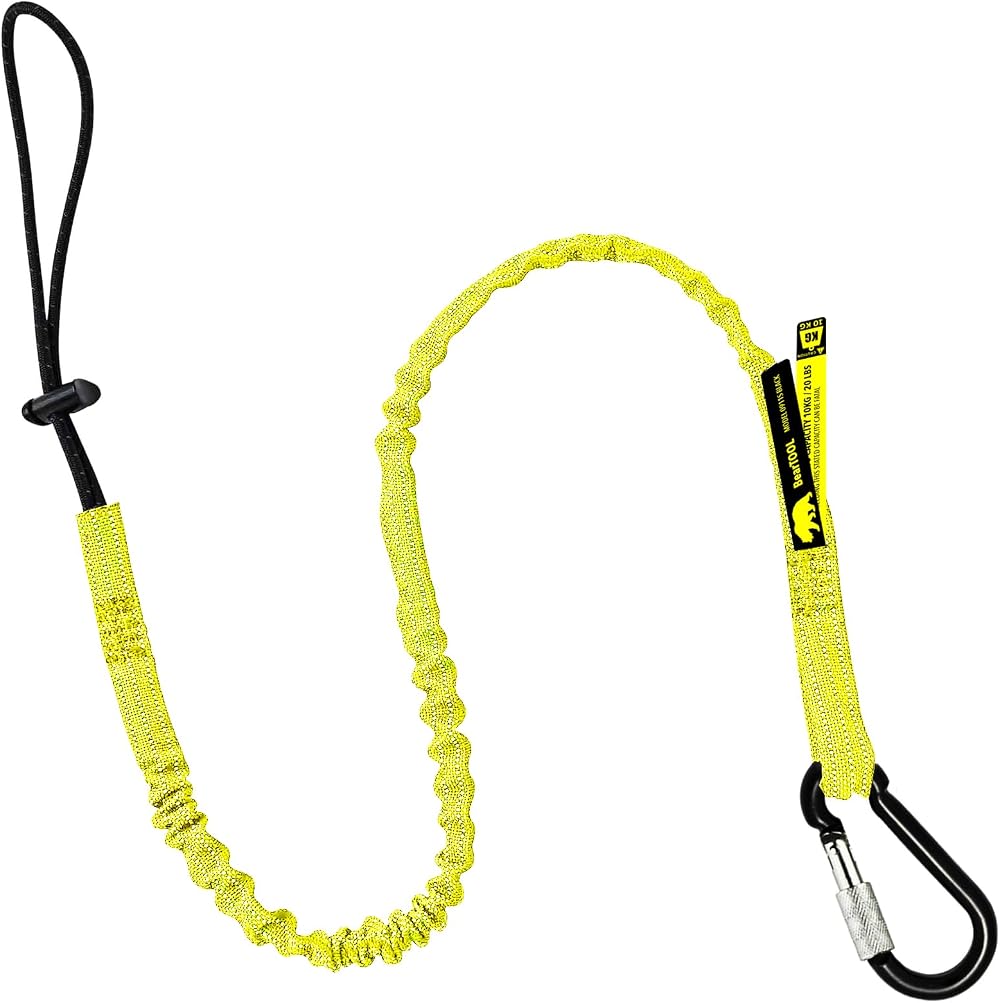 BearTOOLS Tool Lanyard Bungee Strap Screw Locking Carabiner Yellow Fall