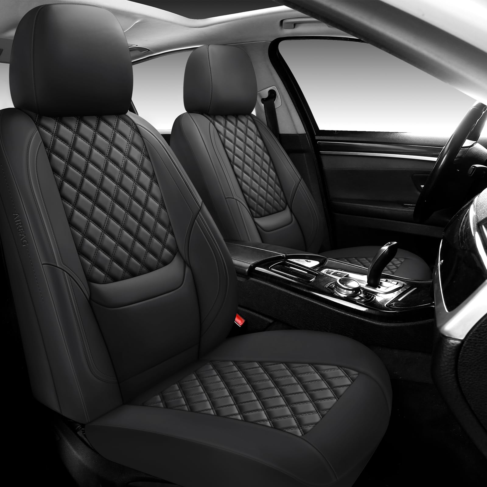 Universal 3 Row Full Set Leather Seat Covers – 7 Seats, Black PU Leather, Airbag Friendly, SUV VAN Protector