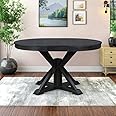 LUMISOL Round Dining Table for 6, Farmhouse Extendable Kitchen Table with Removable Leaf, Solid Wood Dining Room Table, 42"-54" L x 54" W x 30" H, Espresso