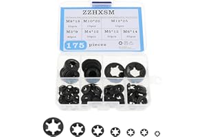 ZZHXSM 175PCS Black 304 Stainless Steel Internal Tooth Starlock Washers Quick Speed Locking Washers Push On Speed Clips Fasteners Assortment Kit