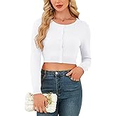 Veryoung Cropped Cardigan Sweaters for Women 2026 Crew Neck Button Down Open Front Knit Bolero Shrugs S-2XL