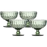 VanEnjoy Green Vintage Pressed Pattern Glass Ice Cream Cups/Dessert Bowls - Set of 4,12 Oz