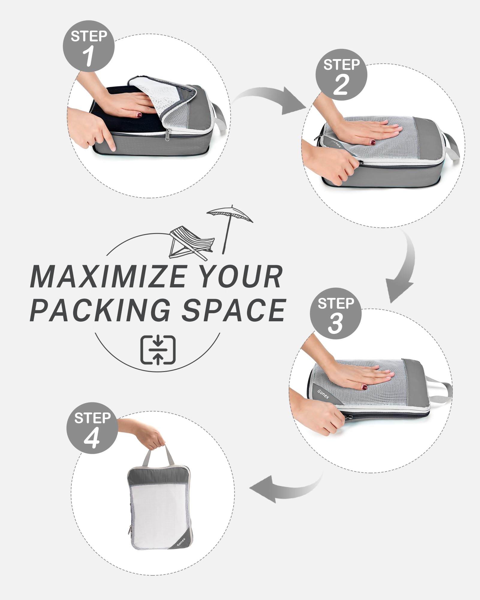 Gonex Compression Packing Cubes, Gonex Extensible Storage Mesh Bags Organizers