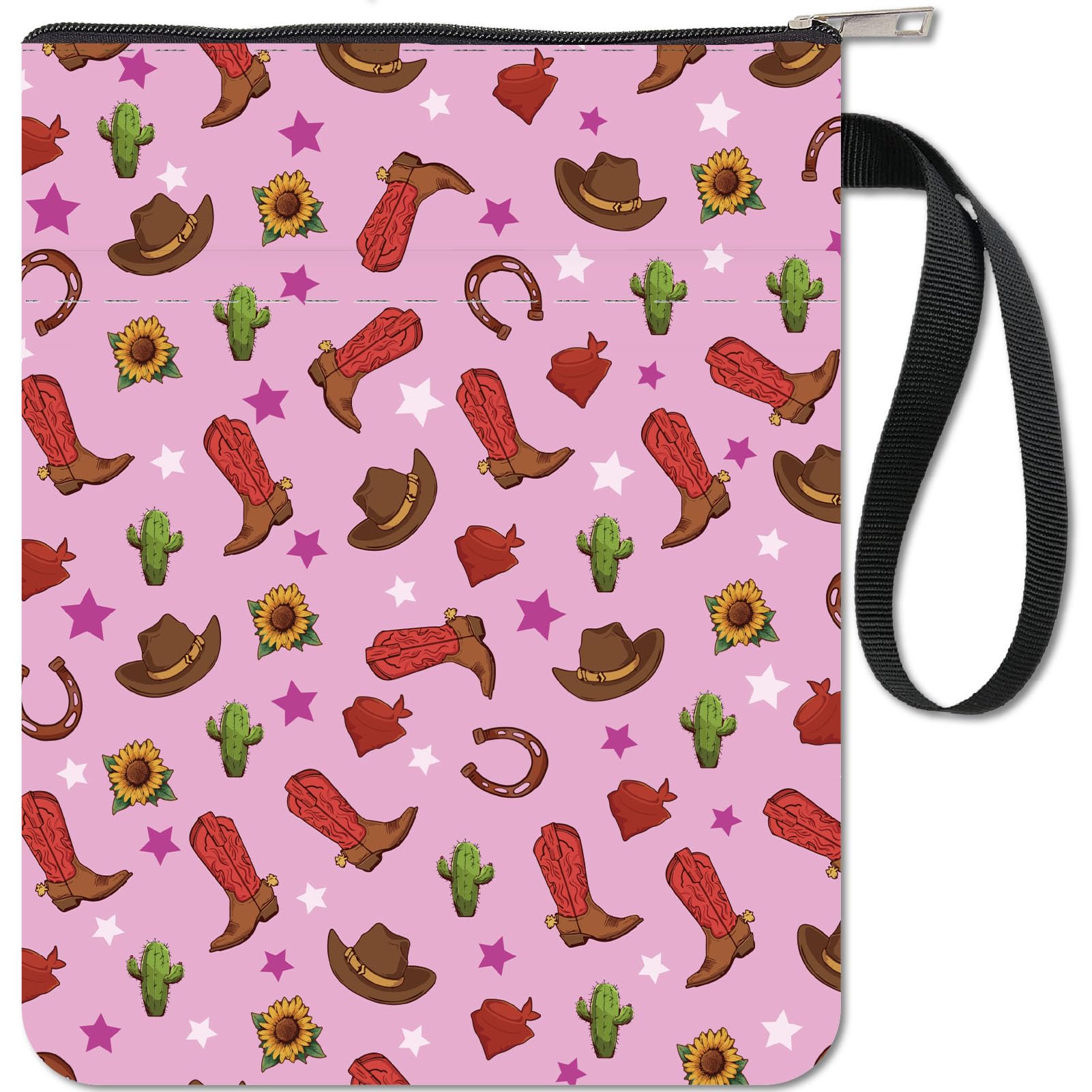 CRASPIRE Cowboy book Sleeve Boots Protector Pink Covers for Paperbacks Washable Fabric Cloth with Zipper and Extra Sleeve Pocket for Book Lovers Classmate Friend Gifts — image 1