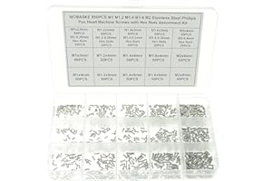 MCMASKE 850PCS M1 M1.2 M1.4 M1.6 M2 Metric Stainless Steel Phillips Pan Head Machine Screws Nuts Assortment Kit