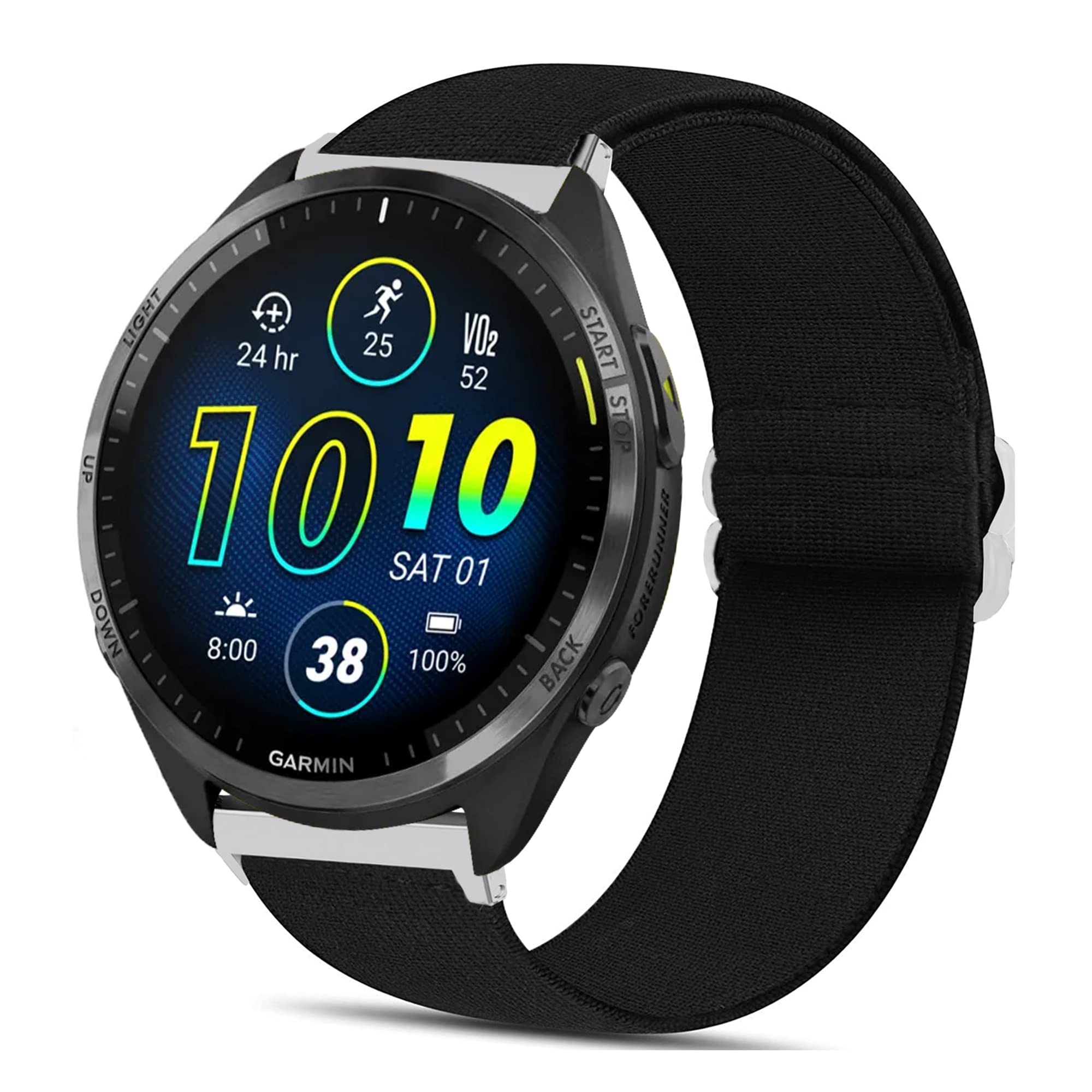 Blueshaweu Compatible with Garmin Forerunner 265 46mm Smartwatch Band, Stretch Elastics Adjustable Strap Compatible for Garmin Forerunner 965 / Forerunner 265 46 MM Smartwatch (Black)