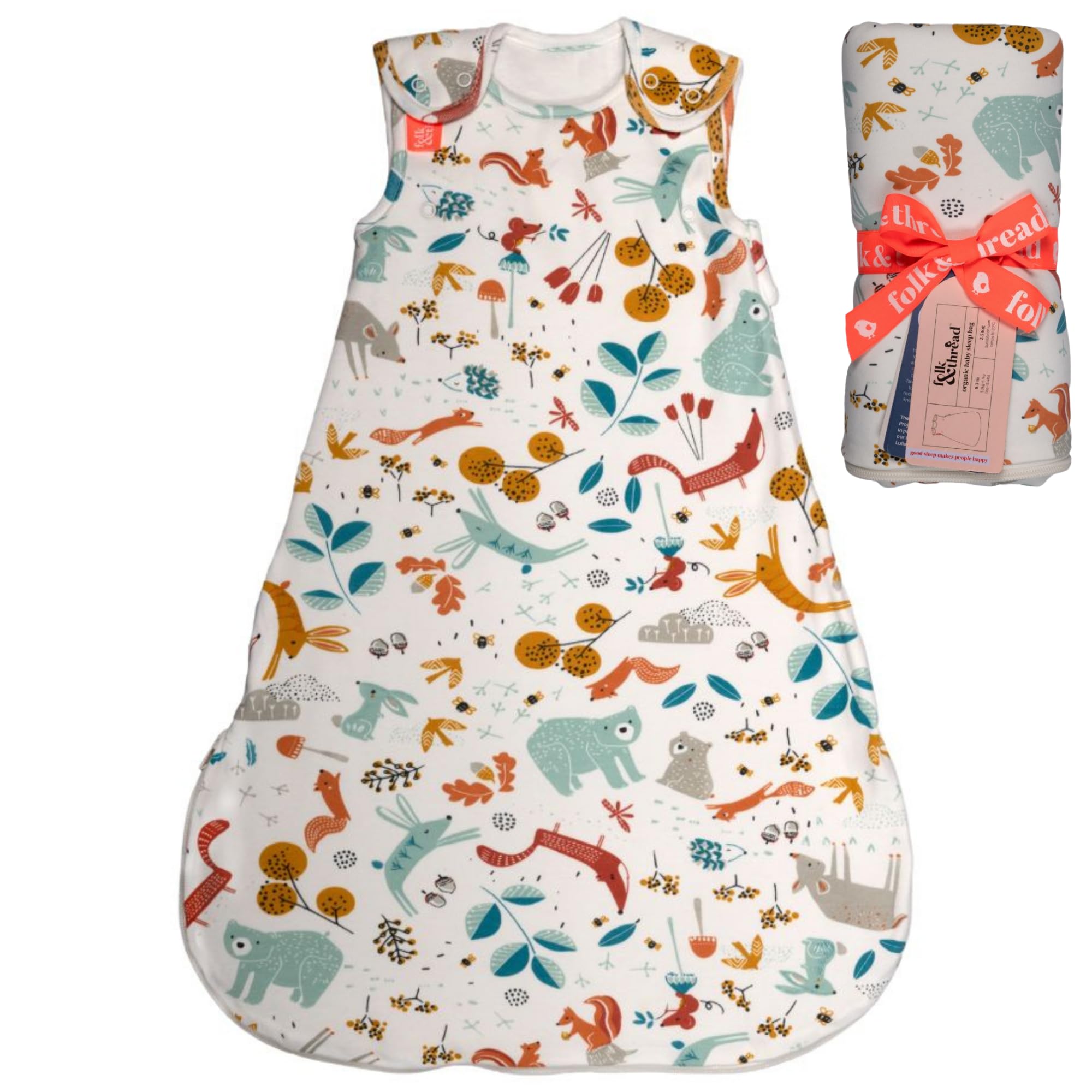 Folk & Thread Organic Newborn Sleeping Bag 2.5 tog | Comfortable & Snuggly Baby Sleep Bag Designed To Give You & Your Baby a Peaceful Night's Sleep | Ideal for 16-20C Rooms | 0-3m Folktails — image 1