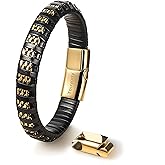 Touyony Premium Leather Bracelets for Men Black Leather Gold Plated Bracelets Braided Leather Wristbands Accessories Great Ideas for Men's Jewelry