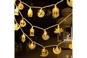 ANPHSIN Ramadan Eid String Light - 9.8 ft 20 LEDs Mubarak String Light, Muslim String Decor with Moon Star Kerosene Lantern Palace Ornaments for Islamic Indoor Outdoor Home Garden Party Supplies - White Bulb