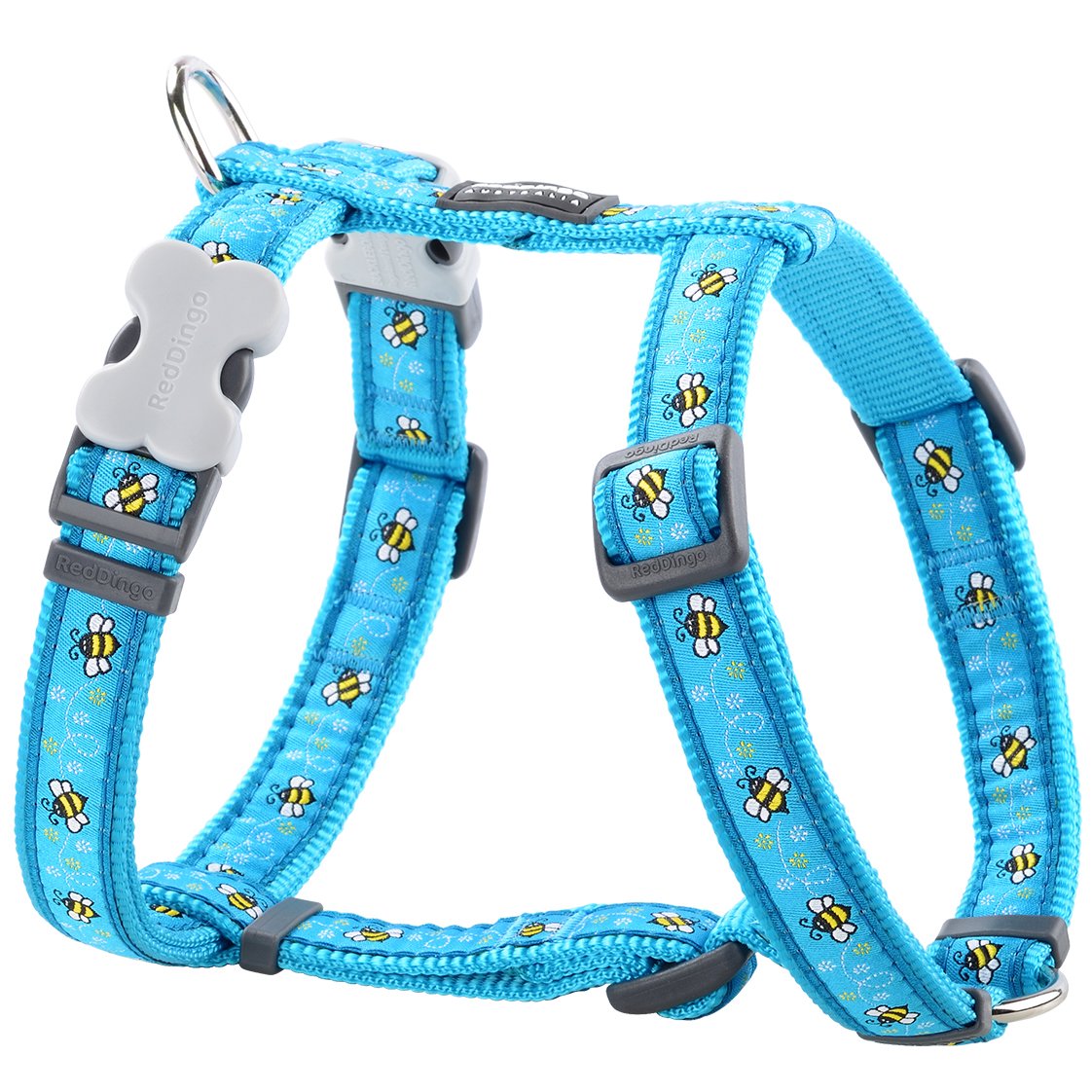 Red Dingo Classic Dog Harness Design, Bumble Bee Turquoise, Large 25mm