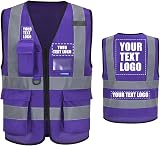 AYKRM Personalised Hi Vis Vest Class 2 Zipper Pockets EN20471 Purple