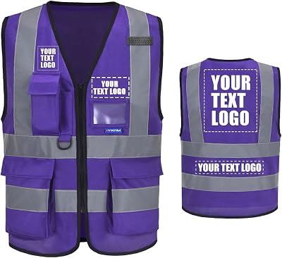 AYKRM Personalised Hi Vis Vest Class 2 Zipper Pockets EN20471 Purple