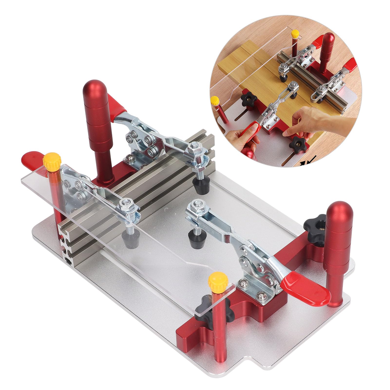Topyond Precision Router Table Coping Sled with Safety Clamp, Adjustable Router Table for Woodworking Cutting, Fixture Adjustable Distance 0-1.89in Practical Woodworking Tools for Cutting