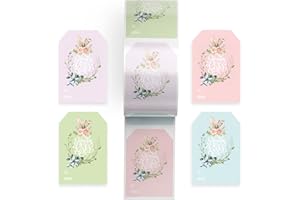 Mobiusea Creation 100-Pack Pastel Easter Tags & Stickers | 3 x 2 Inch | Happy Easter Gift Tags & Labels