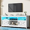 YITAHOME Farmhouse TV Stand with Power Outlet, LED Light Entertainment Center for 65 Inch TVs, TV Cabinet with Storage, Rustic Media Console for Living Room, 59" White