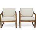 Christopher Knight Home Adolph Outdoor Acacia Wood Club Chairs with Water Resistant Cushions, Teak and Beige
