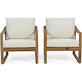 Christopher Knight Home Adolph Outdoor Acacia Wood Club Chairs with Water Resistant Cushions, Teak and Beige