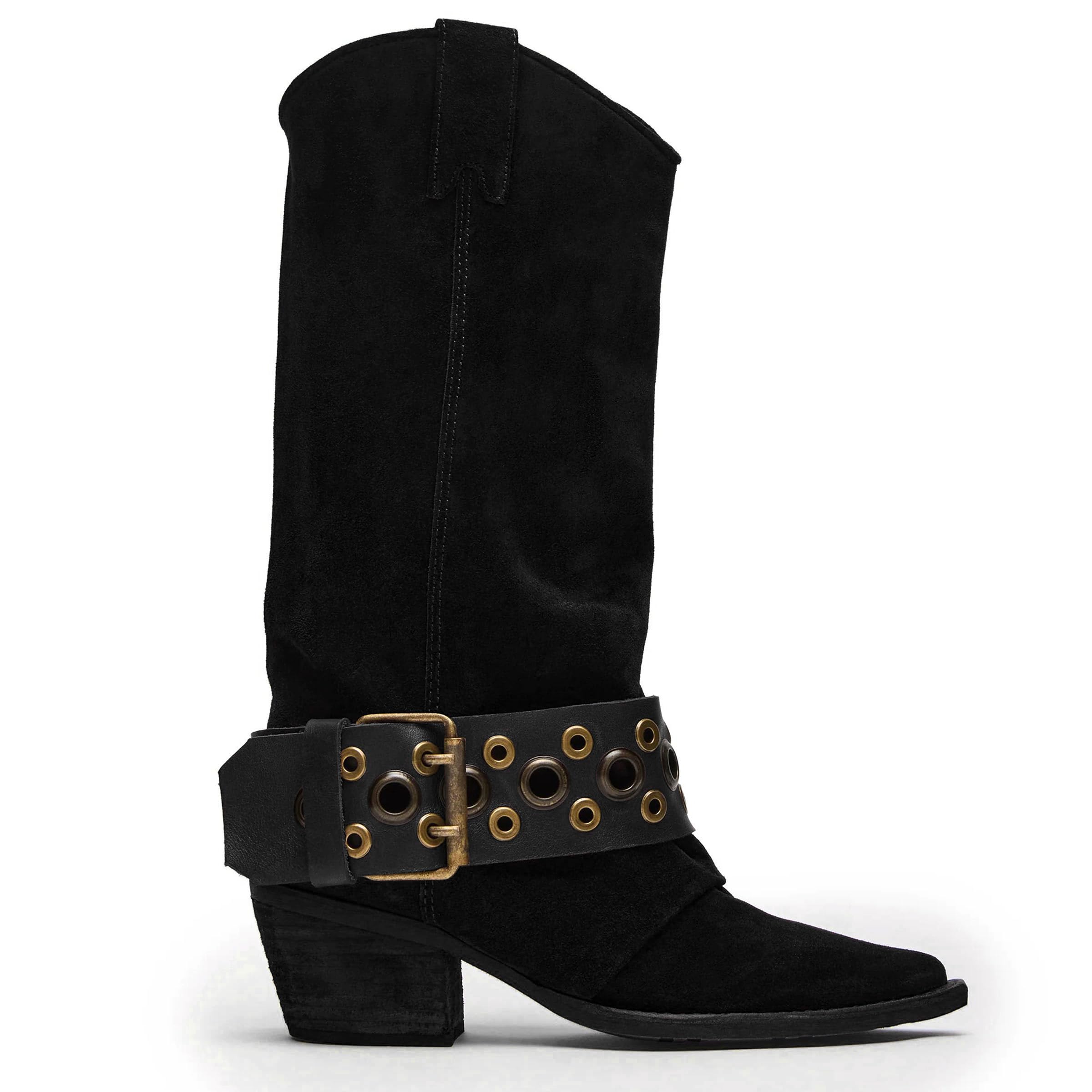 YRRXERSS Cowboy Boots for Women Buckle Strap Suede Cowgirl Pointed Toe...