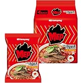 MEP Black Pepper Beef Bone Broth Korean Spicy Ramen Noodle Soup, 4-Pack | Rich beef bone broth with black pepper kick; Chewy qq-texture noodles; Stovetop easy-cook pack