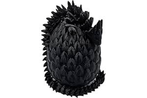 ZZ LIFE Surprise Dragon Egg Articulating Gemstone Dragon Fidget Figurine - 3D Printed Dragons Flexible ADHD, Autism, Relief Anxiety - Articulated Joints (Black)