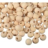 uxcell 200Pcs 14mm Natural Wood Spacer Beads, 5mm Large Hole Unfinished Round Wooden Beads for DIY Crafting, Jewelry Making Bracelets