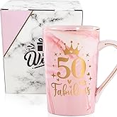 CINHOLL 50th Birthday Gifts Women 50 Years Old Fabulous Funny Fifty Birthday Coffee Mugs Cup Ideas for Mom Sister Female Coworker Friend, 14Oz Pink