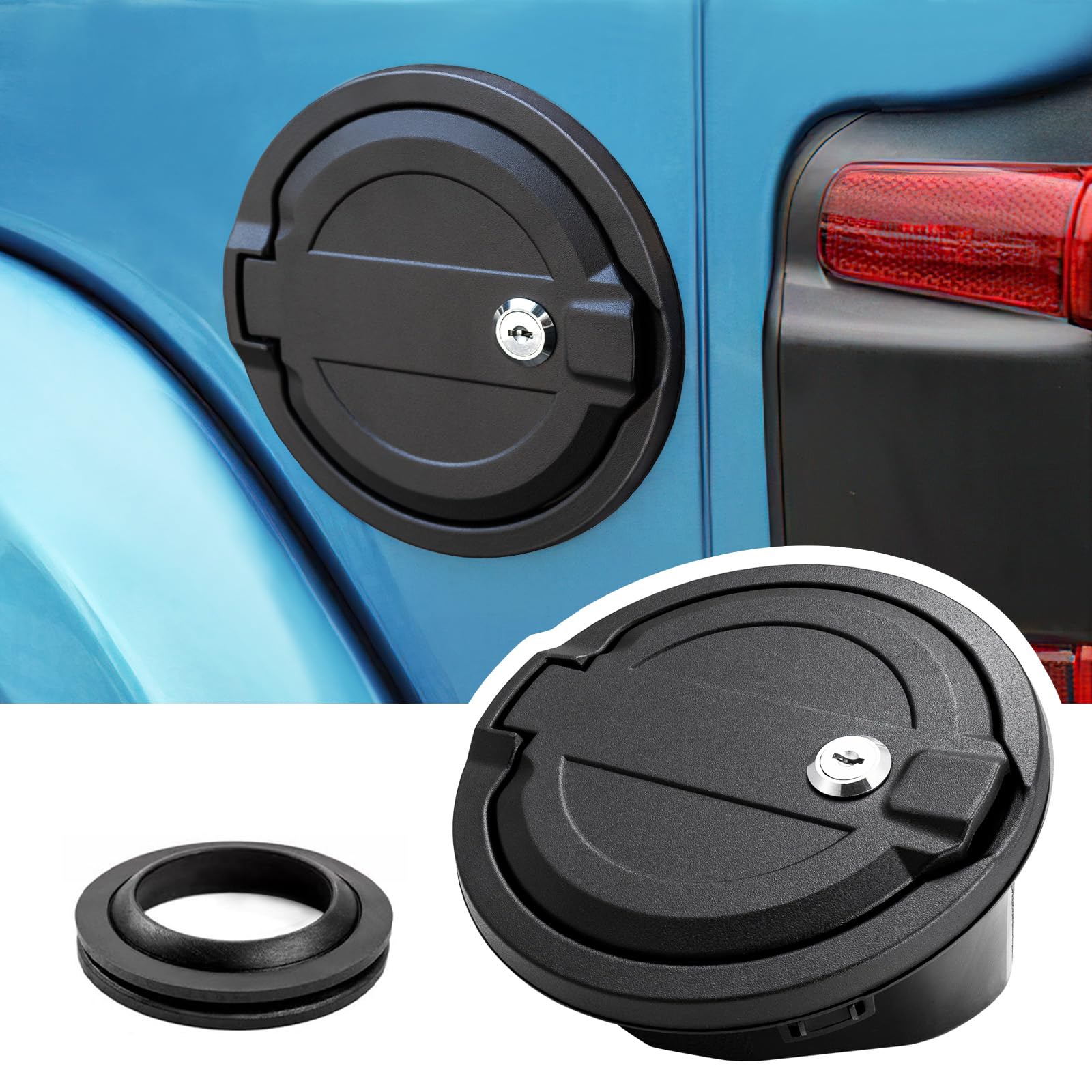 Photo 1 of Gas Cap Cover for Jeep Wrangler JL, Fuel Filler Door Locking Gas Tank Cap Cover Accessories for 2018-2023 2024 Jeep Wrangler JL JLU Banhao