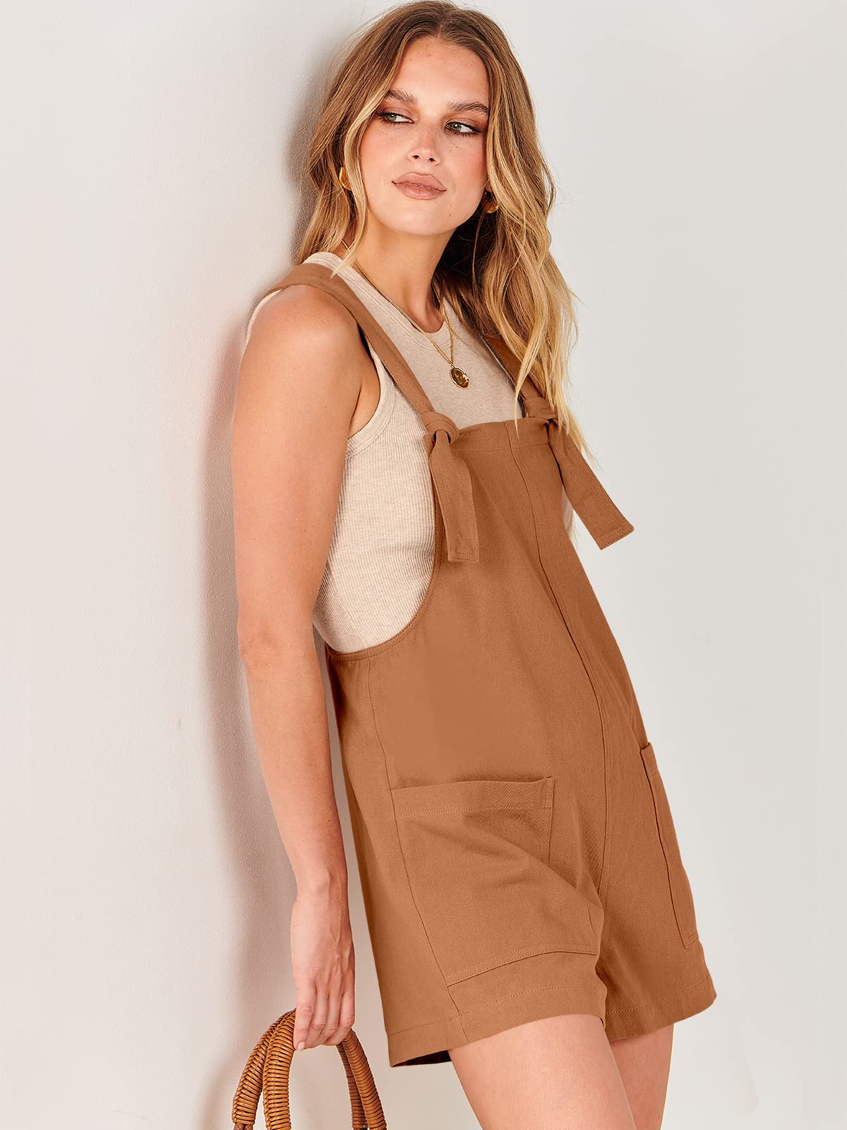 ANRABESS Women's Overalls Summer Casual Sleeveless Adjustable Straps Jumpsuit Bib Shorts Rompers with Pockets Jumper