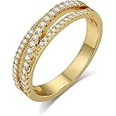 MDFUN 18K Yellow Gold Plated Cubic Zirconia Wedding Band Engagement Promise Eternity Ring for Women