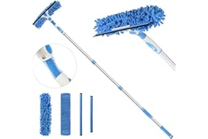 Wlich Window Squeegee Cleaner,2 in 1 Shower Squeegee with Extension Pole,92” Extendable Window Cleaning Kit with Bendable Head,Glass Cleaning Tools for Indoor Outdoor High Windows,Car Windshield