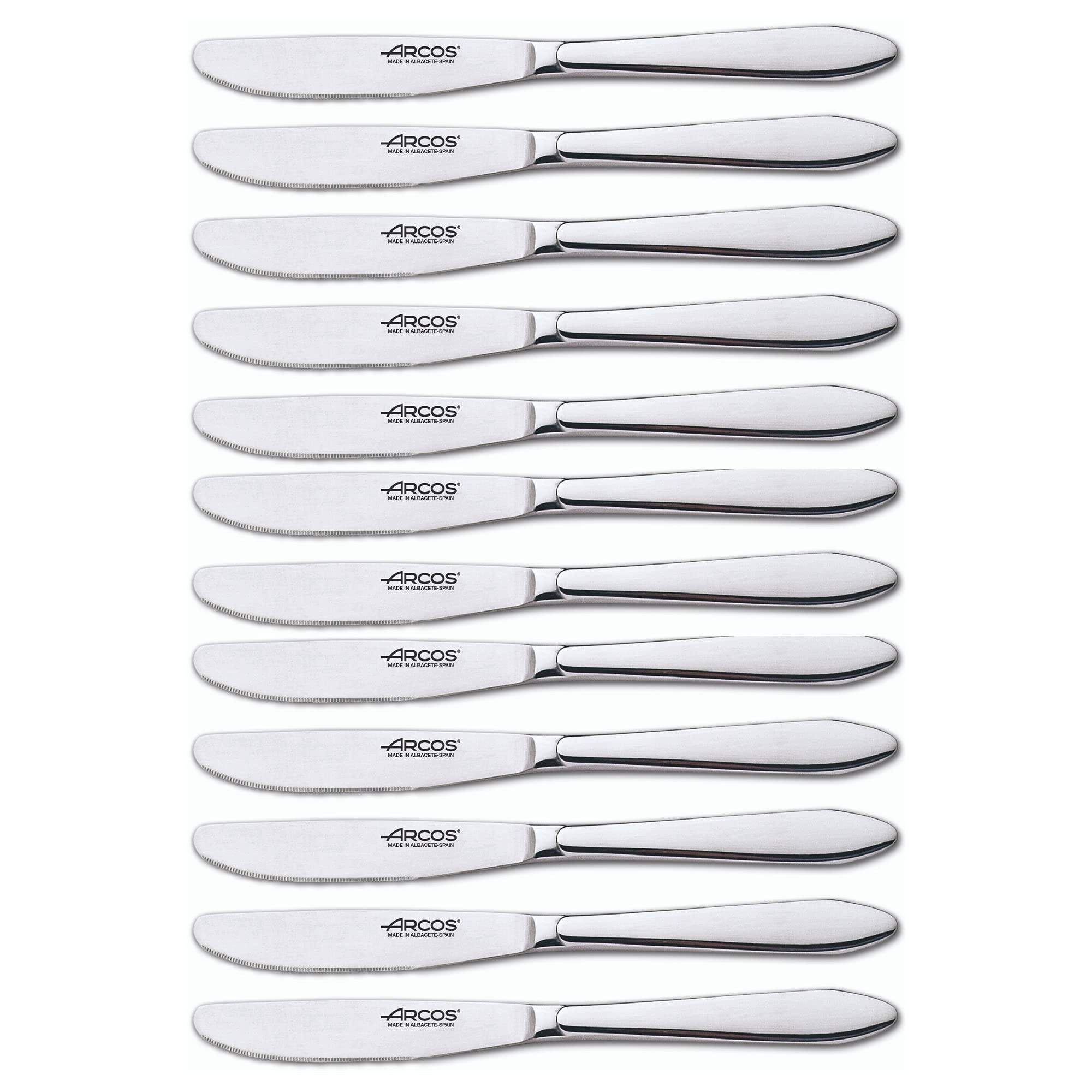 Arcos Series Berlin - Box 12 Pieces Lunch Knife Table Knife - Monoblock of one Piece Stainless Steel 85 mm (3.35 Inch) Silver Colour (12 Piece)