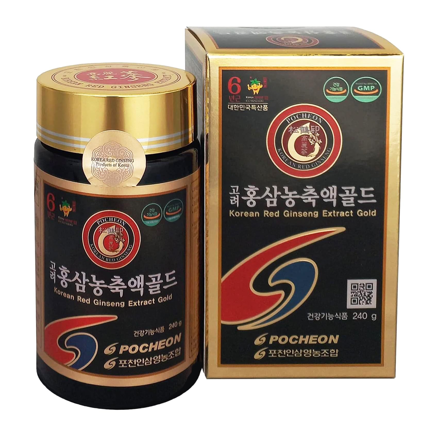 Pocheon 240g, 100% Pure Korean 6 Years Root Panax Red Ginseng Extract Gold, Top Ginsenoside, Natural Immune Support, Ginseng Herbal Supplement