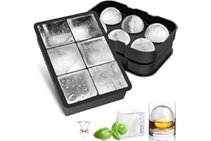 Zonopy Ice Cube Trays (Set of 2), Sphere Ice Ball Maker with Lid & Large Square Ice Cube Maker for Whiskey, Cocktails and Hom