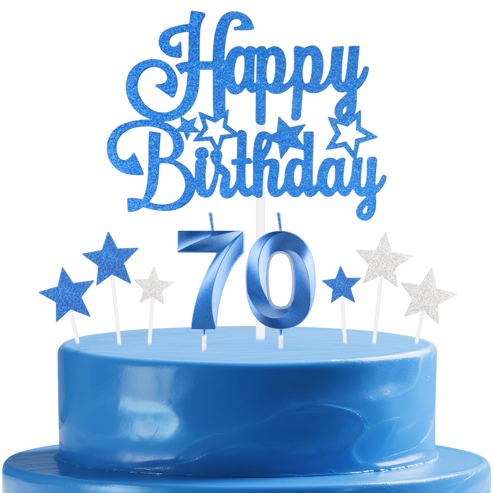 mciskin Royal Blue Birthday Candles Set,Women Men 70th Birthday Decorations,Number 70 Candle for Cake,Royal Blue Candles Cake Toppers with Star for Women Men Birthday Party Anniversary Decorations