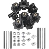Rrina 8 Sets M6 7 Star Through Hole Knob Nut Screw Clamping Knurled Threaded Knob Assortment Kit, Black Nylon Star Shape Hand Knobs