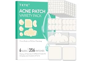 TKTK Pimple Patches for Face, 6 Sizes Hydrocolloid Acne Patch Variety, Large Acne Stickers for Cheeks, Forehead, Chin, Nose, Back Blemishes Zit Breakouts (4 Shapes 356 Count)